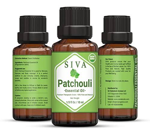 Siva Patchouli Essential Oil 10 Ml (1/3 Fl Oz) – 100% Pure, Natural, Undiluted & Premium Therapeutic Grade, Amazing For Aromatherapy, Diffuser, Skin Nourishment, Hair Care, Diy Soaps & Candles #TOP2