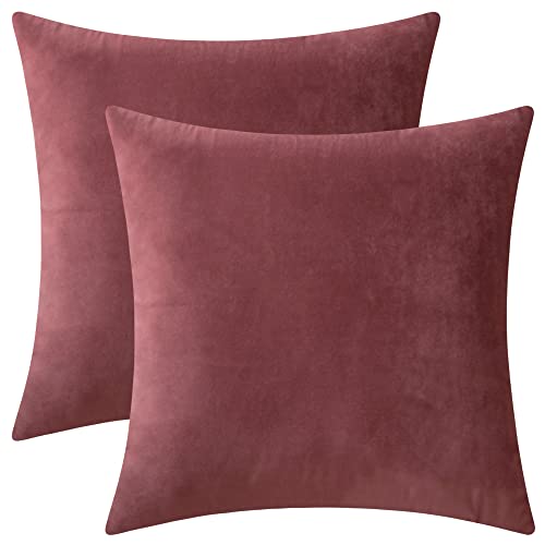 Image of Set of 2 Velvet Throw Pillow Covers for Couch and Bed - 18 inchx18 inch, Mauve Dusk