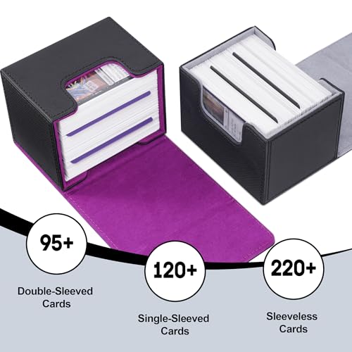 Image of ZLCA Card Deck Box for Trading Cards, MTG Commander Deck Box Holds 120+ Single Sleeved, Leather Magnetic Card Storage Case Fits for TCG CCG Magic(Black Set)