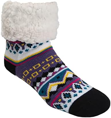 Pudus Cozy Winter Slipper Socks Women & Men w Non-Slip Grippers Faux Fur Sherpa Warm Socks (Nordic Purple)