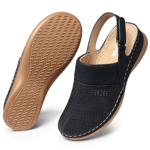 Image of TEMOFON Shoes for Women Clogs Sandals: Comfortable Closed Toe Wedge Shoes Sling-Back Walking Mules with Arch Support