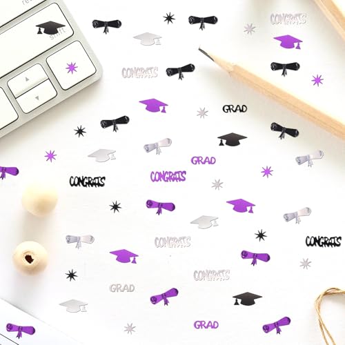 Image of Silver Purple and Black Graduation Confetti 2026, 1000 Pcs Class of 2026 Table Centerpiece Grad Confetti for 2026 Graduation Party Decorations Supplies