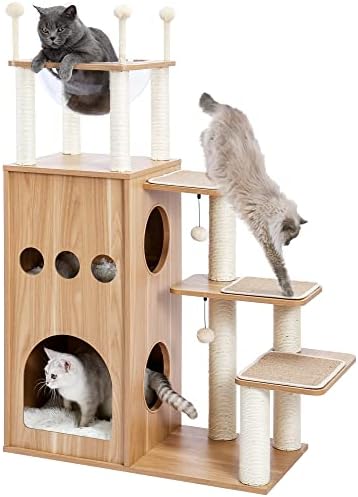 Made4Pets Cat Tree Modern Cat Tower Featuring with Fully Sisal Covering Scratching Posts, Deluxe Condos and Large Space Capsule Nest