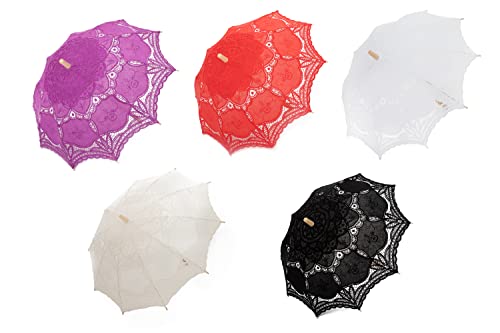 Thy Collectibles Cotton Lace Parasol Umbrella With Wooden Handle Vintage Lolita Coquette Look For Wedding Bridal Umbrella Decoration For Photoshoot, Costume Theme Party, Halloween (Ivory) #TOP6