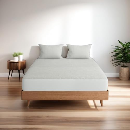 Image of Waterproof Terry Cotton Pillow Protector Cover with Zippered Closure | 18X28 Inch Standard Size Pillow Cover, Set of 2 | Dustproof Bedding Pillowcase for Protection (White)