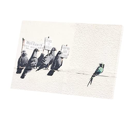 Tableau Banksy Oiseaux Immigration toile déco Keep Off Our Worms Pigeons 46x30cm