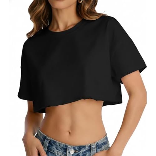 Crop Tops for Women Short Sleeve T Shirts Casual Basic Crew Neck Summer Oversized Cropped Tees 2026