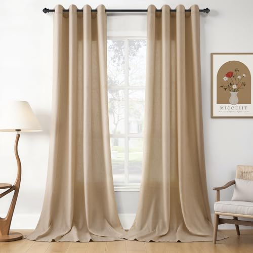 Image of Extra Long Sand Beige Linen Curtains 120 Inches Length for Living Room Grommet Top Semi Sheer Elegant Drapes for Bedroom Light Filtering Neutral Sheer Curtain for Large Window 10FT 52x120, 2 Panel