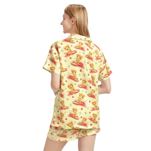 Image of Funny Satin Pajamas Set for Women Button Down Sleepwear Print Pjs Set 2 Piece Short Sleeve Loungewear Gift for Women