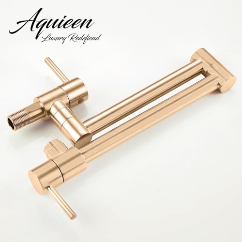 Image of Aquieen Wall Mounted Pot Filler Kitchen Faucet | Premium Brass Construction | Dual Valve Double Joint Swing Arm | 360 Rotating Folding Tap | Leak-Proof Ceramic Cartridge | Brushed Rose Gold
