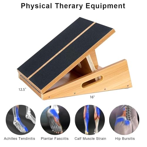 Image of Professional Wooden Slant Board, Adjustable Incline Board and Calf Stretcher, Stretch Board - Extra Side-Handle Design for Portability