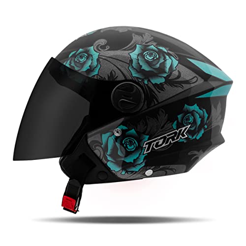 Capacete Aberto New Liberty Three Flowers Brilhante Viseira Fumê Azul/Preto 58