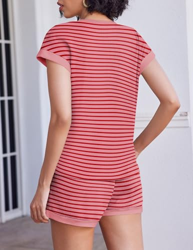 Image of Ekouaer Two Piece Sets for Women Summer Striped Lounge Set Vacation Outfit