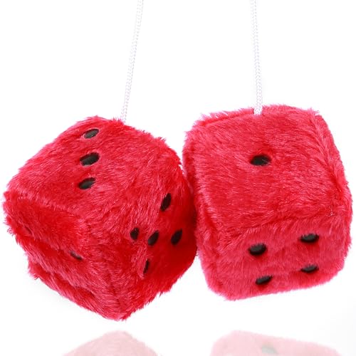YGMONER Red Fuzzy Dice for Rear View Mirror, Pair of 2.75