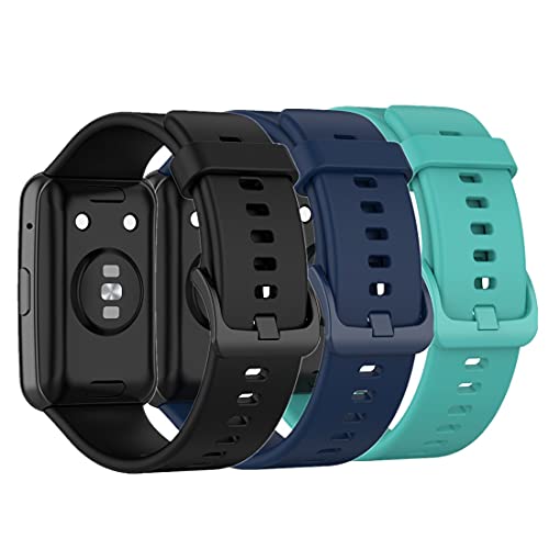 HUABAO Watch Strap Compatible with Huawei Watch Fit,Adjustable Silicone Sports Strap Replacement Band for Huawei Watch Fit Smart Watch (Black + Dark Blue + Teal)