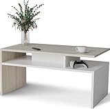 MeblePitus ST-4 Blanco/Sonoma - Mesa de salón rectangular moderna de 90 × 50 × 45 cm, resistente y fácil de limpiar