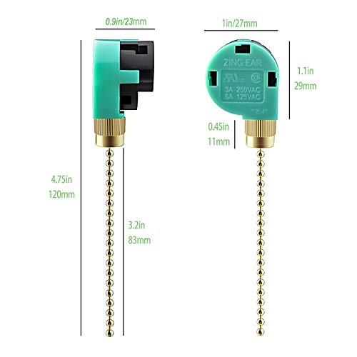 Image of ZE-268s6 Ceiling Fan Switch Zing Ear Gold Pull Chain 3 Speed 4 Wire (2 Pack) for Ceiling Fans, Wall Lamps, Cabinet Light by Cenipar
