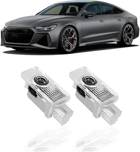 AutoQi Für Audi A3 8P 8L 8V A4 B6 B7 B8 B9 A5 A6 4K 4G A7 Q2 Q3 Q5 Q7 LED Projektor Einstiegsbeleuchtung Tür Logo Laser Türlicht 2 STK (4 Ringe + Schriftzug)