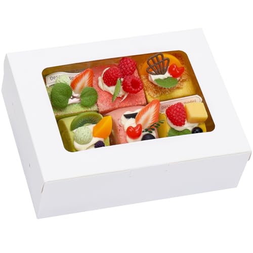 TOMNK 12pcs 8x6x2.5 Inches Bakery Boxes with Window, Cookie Boxes for Chocolate Strawberries, Donuts, Cupcakes, Muffins and Dessert