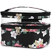 HUA ANGEL Double Layer Clear Cosmetic Bag for Women, Travel Makeup Bag, Waterproof Toiletry Bag, ...