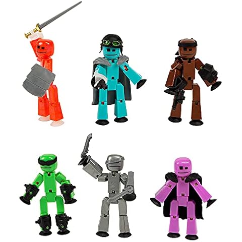 Zing Off the Grid Stikbots Pack, Set of 6 Stikbot Poseable Action Figures with Weapons and Accessories, Includes Striker, Clint, Pixel, Raptus, Shift and Regalius Cover