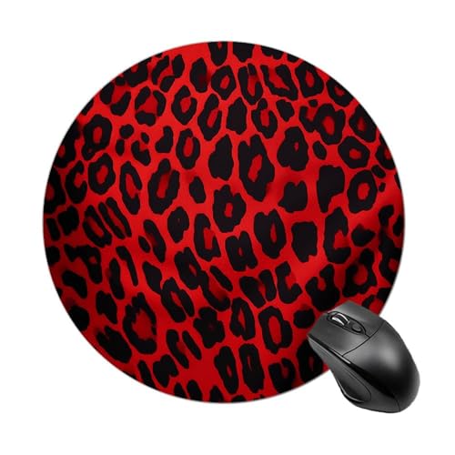 Tapis de souris rond à motif léopard rouge avec base en caoutchouc antidérapant pour bureau - Imperméable - Joli tapis de souris amusant pour ordinateur portable, bureau, maison, voyage - 20 x 20 cm