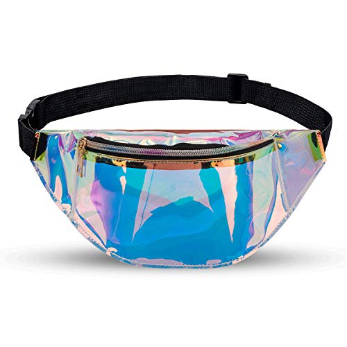 LIVACASA Fanny Packs for Women Waist Packs for Women Cute Shiny Holographic Waterproof for Party Festival Running Hiking