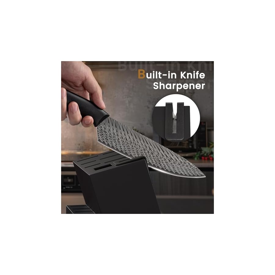 Knife-Set-15-Pieces-Kitchen-Knife-Set-with-Built-in-Knife-Sharpener-Block Knife Set, 15 Pieces Kitchen Knife Set with Built in Knife Sharpener Block