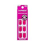 KISS imPRESS Color Press On Nails Short, All Smiles, Pink, Squoval, 30 Count