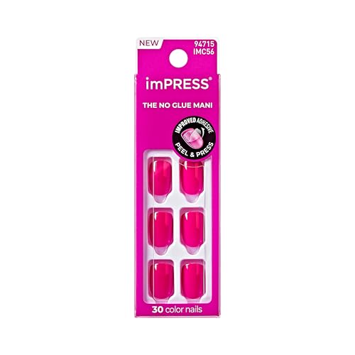 KISS imPRESS Color Press On Nails Short, All Smiles, Pink, Squoval, 30 Count