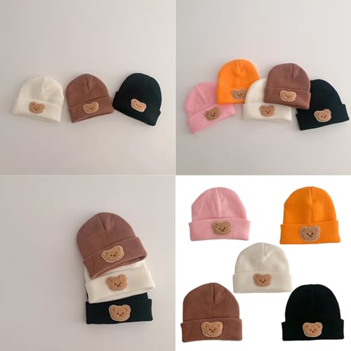 Korean Cartoon Bear Baby Hat Soft Knitted Bonnet Caps for Kids Warm Headgear Solid Color for Autumn and Winter Warmth2