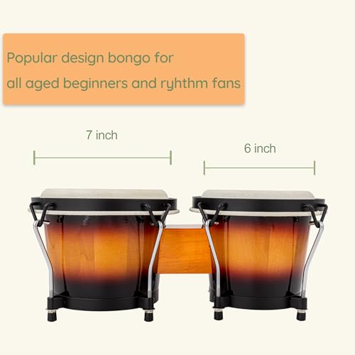 Bahamut BBD672 Bongo Drum Set, 6 Inch+7 Inch Wooden Bongos thumb #1