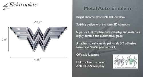 Image of Elektroplate Officially Licensed DC Comics Wonder Woman All Metal 3D Chrome Superhero Emblem for Cars, Trucks, and All Auto | Universal Fit at 4.25 inch x 2.0 inch| Weatherproof