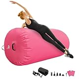Air Roller Gymnastics Barrel Inflatable Tumbling Roller Air Mat with Electric Pump for Backhandspring Training Yoga Cheerleading Home Use Gym (Pink-Air Roller, 3.3ft x 23.6inch)