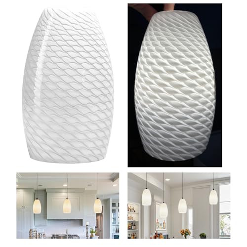 Image of GO&SO Glass Pendant Light Shades Set of 2,7.8 inch H x 4 inch D,Milky-White Ripple | 1.57 inch Fitter E26 Base,Chandelier Shades for Kitchen Island,Hanging Light Shades,Hand-Blown Art Fixtures