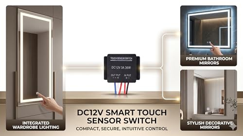Image of Touch Sensor Switch DC 12V 3A 36W, Stepless Dimming Controller for LED Strip Lights, Mirror Wardrobes and Bathroom Mirrors