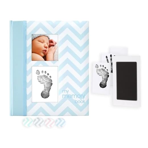Pearhead Baby Memory Book, First 5 Years Baby Milestone Book, Pregnancy Journal, Gender Neutral Newborn Keepsake, With Clean-Touch Ink Pad For Baby's Handprint or Footprint, Blue Chevron