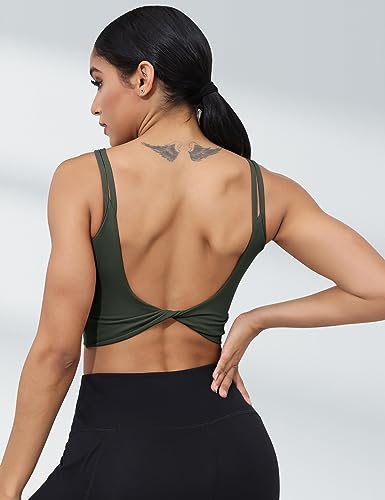 Image of LUYAA Womens Workout Sports Bras Backless Padded Yoga Tank Tops Crop Twist Low Back Cami Bra for Gym