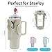 GUTAROR Water Bottle Carrier Bag Compatible with Stanley 30 40oz Tumbler with Handle, Water Bottle Holder with Adjustable Shoulder Strap 2 Straw Covers for Hiking Travelling Camping (Cream)