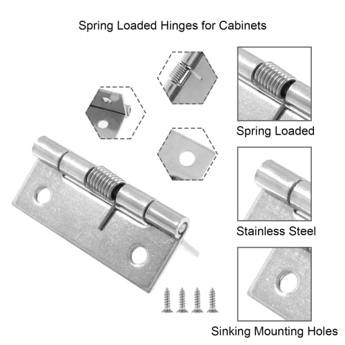 Suiwotin 4Pcs Spring Loaded Door Hinges, 2 Inch Stainless Steel Spring Hinge, Polished Chrome Cabinet Hinges, Heavy Duty Self Closing Hinges #TOP2