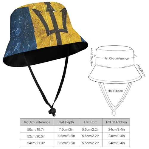 Vintage Aged Barbados FlagChildren's Bucket Hat for Boys and Girls, Breathable Summer Beach Hat52cm2