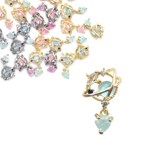 ネイルパーツ メタルパーツ クリスタル ハート ピアス 惑星 美少女 韓国 スウィング ゴールド ジュエリー パーツ メタルパーツ ビジュー＜ネイル工房公式＞ (【17-314】ゴールド×ブルー)のサムネイル