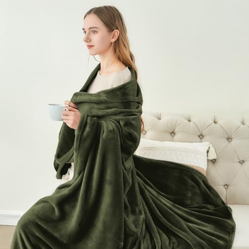 Image of BEDELITE Fleece Blanket Olive Green Throw Blankets for Couch & Bed, Luxury Plush Cozy Fuzzy Blanket 50x60 inches, Super Soft Warm Lightweight Throw Blanket for Travel Camping