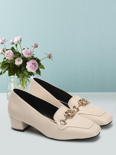 Image of ELLE Women's Square Toe Block Heels Slip-On Pumps with Buckle Detail