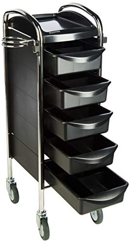 Foto von Piccolo Original 6002, stabiler und langlebiger Friseur Arbeitswagen Salon Trolly Rollwagen Stapelboy mit 5 Schubladen und Rollen, Black