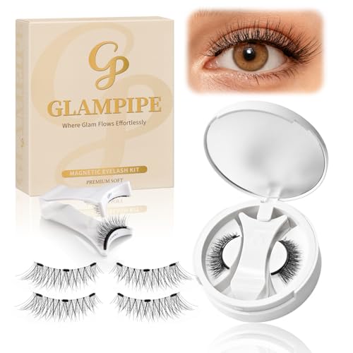 Magnetic Eyelashes Without Eyeliner, No Glue Magnetic Lashes with Applicator, Reusable Natural Look...