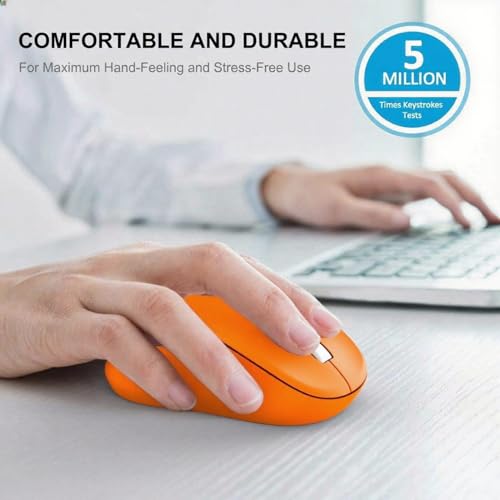 Image of WisFox 2.4G Wireless Mouse for Laptop, Ergonomic Computer Mouse with USB Receiver and Type-C Adapter, 3 Adjustable Levels DPI, 6 Button Cordless Wireless Mice (Orange)