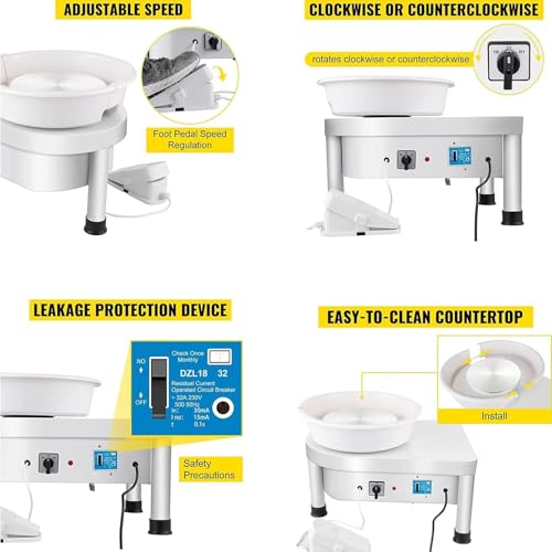 Elektryczne koło garncarskie 350 W z pedałem nożnym i odłączanymi nogami – maszyna do przędzenia gliny ceramicznej dla dorosłych, początkujących, do samodzielnego wykonania