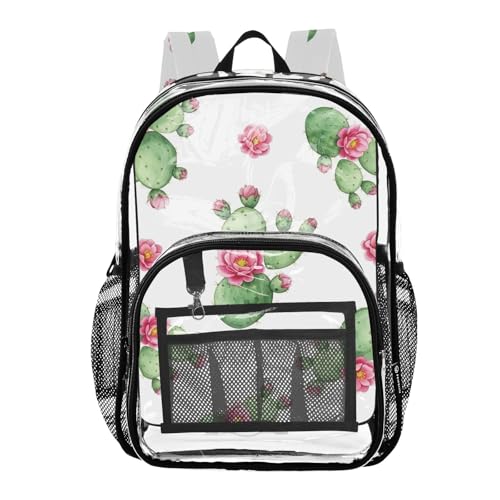 Clear Bag for Women Travel Floral Cactus Pink Flowers Kids Backpack Boys Girls Approved See through Bag