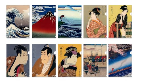 日本の浮世絵スタイルアート大判 Amazon | 【日本伝統アート】浮世絵クリアホルダー 10柄セット A4対応